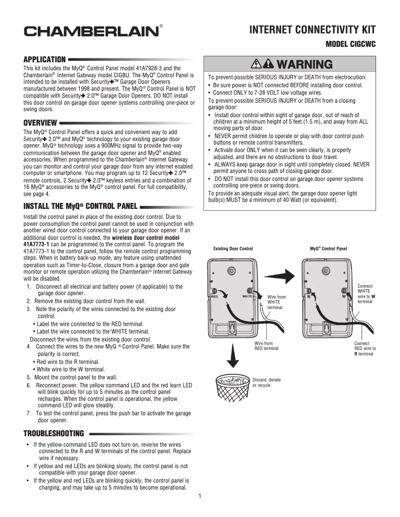 Page 1 de la notice Manuel utilisateur Chamberlain CIGCWC