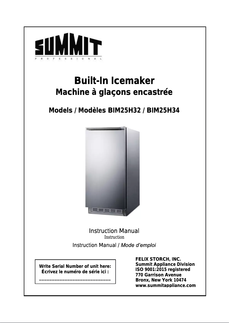 Page n°1 - Manuel utilisateur Summit BIM25H34