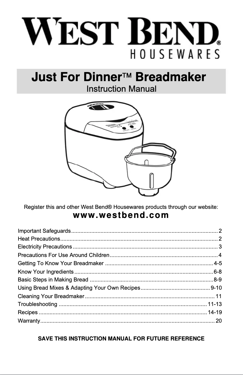 Page n°1 - Manuel utilisateur WestBend 41077