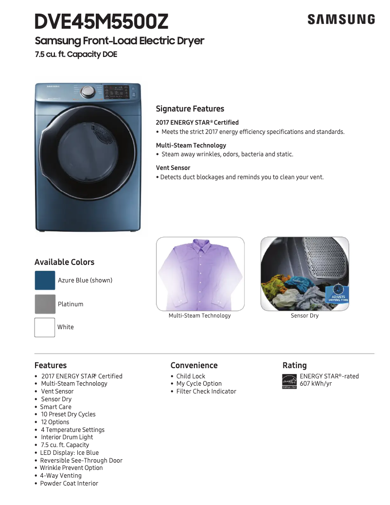 Page n°1 - Fiche technique Samsung DVE45M5500P