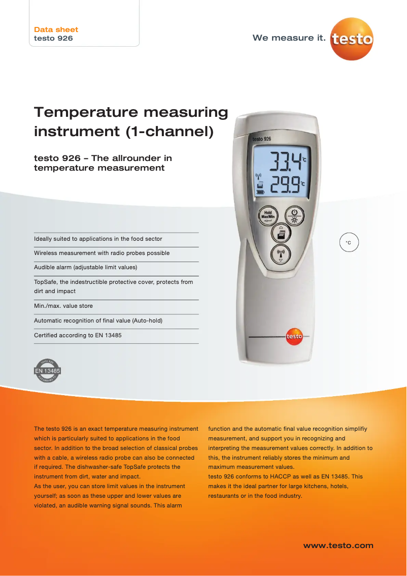 Page 1 de la notice Fiche technique Testo 270