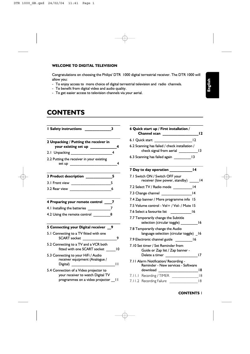 Image de la première page du manuel de l'appareil DTR1000