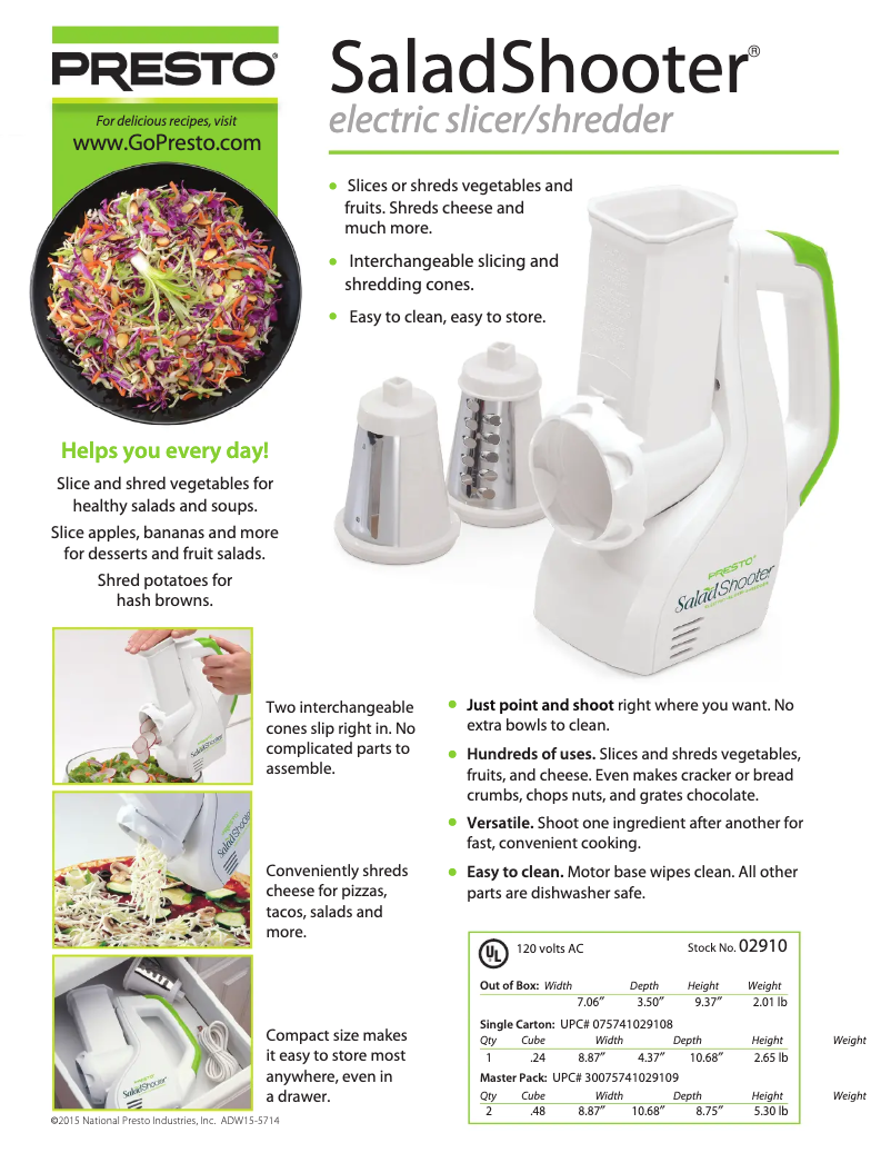 Page n°1 - Fiche technique Presto SaladShooter 02910