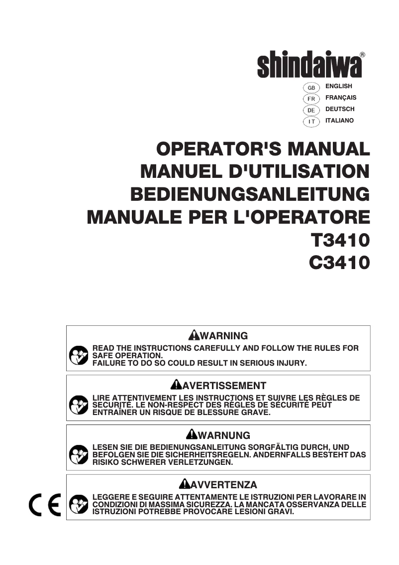 Page 1 de la notice Manuel utilisateur Shindaiwa T3410