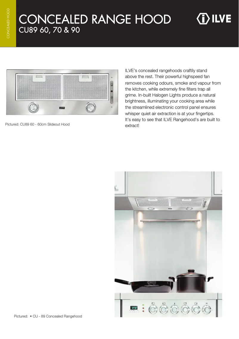 Page 1 de la notice Fiche technique Ilve CU89/90