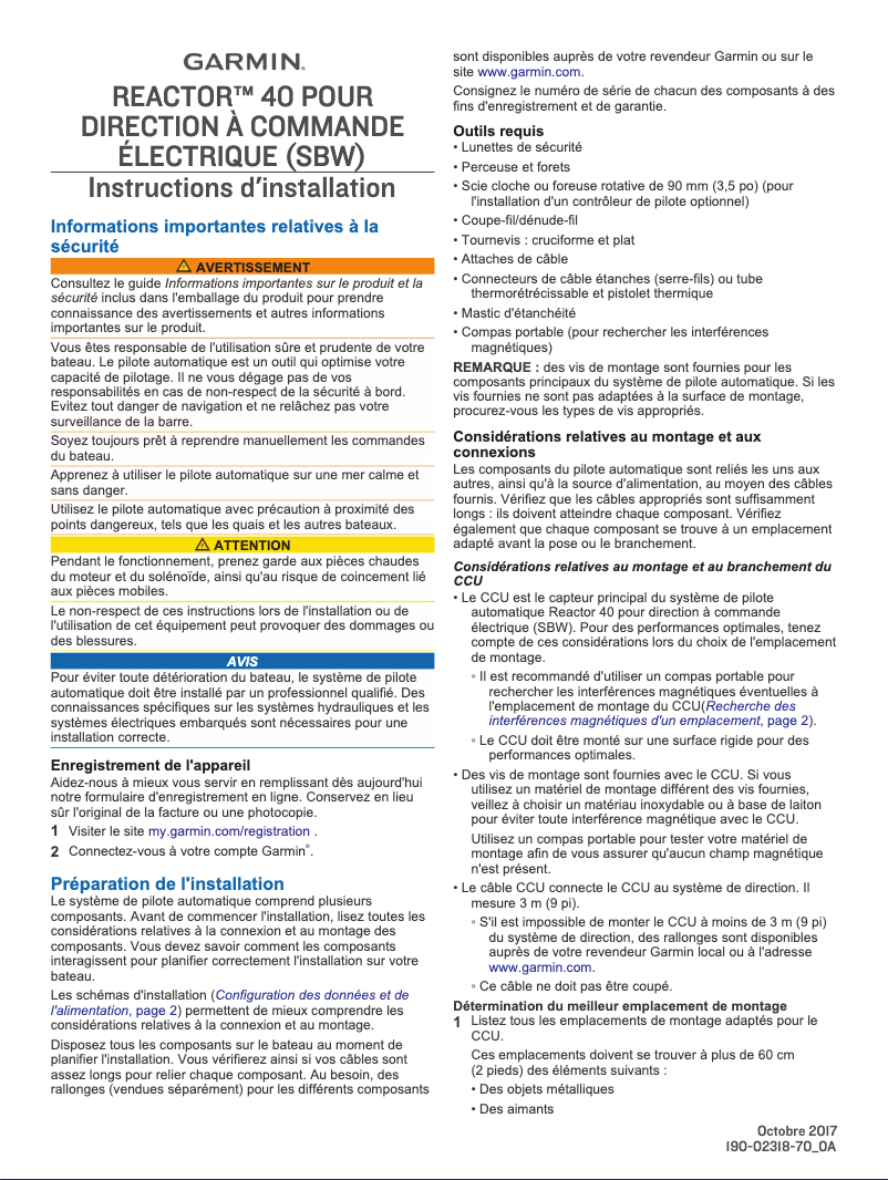 Image de la première page du manuel de l'appareil Reactor 40 Steer-by-wire