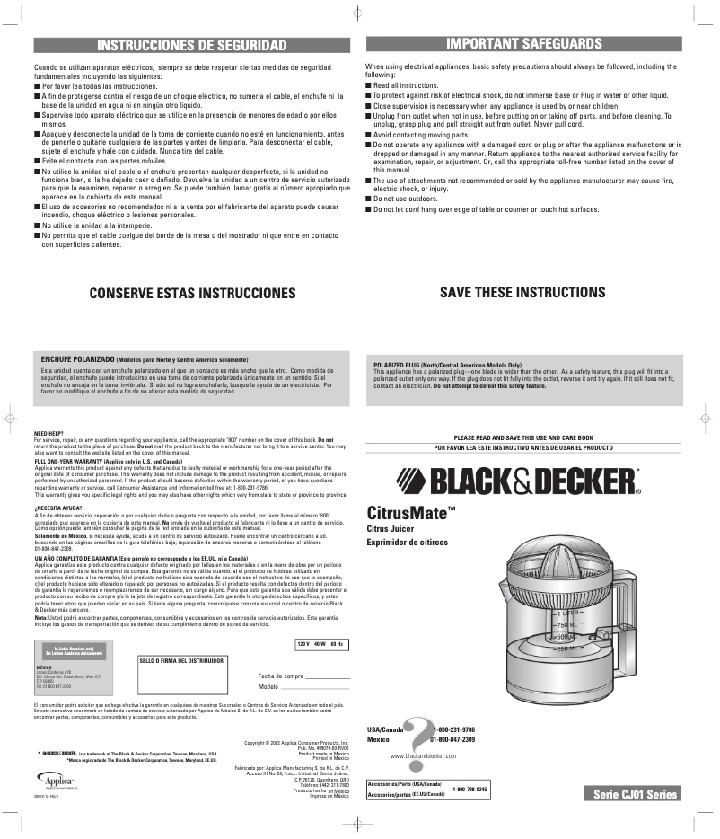 Image de la première page du manuel de l'appareil CJ01