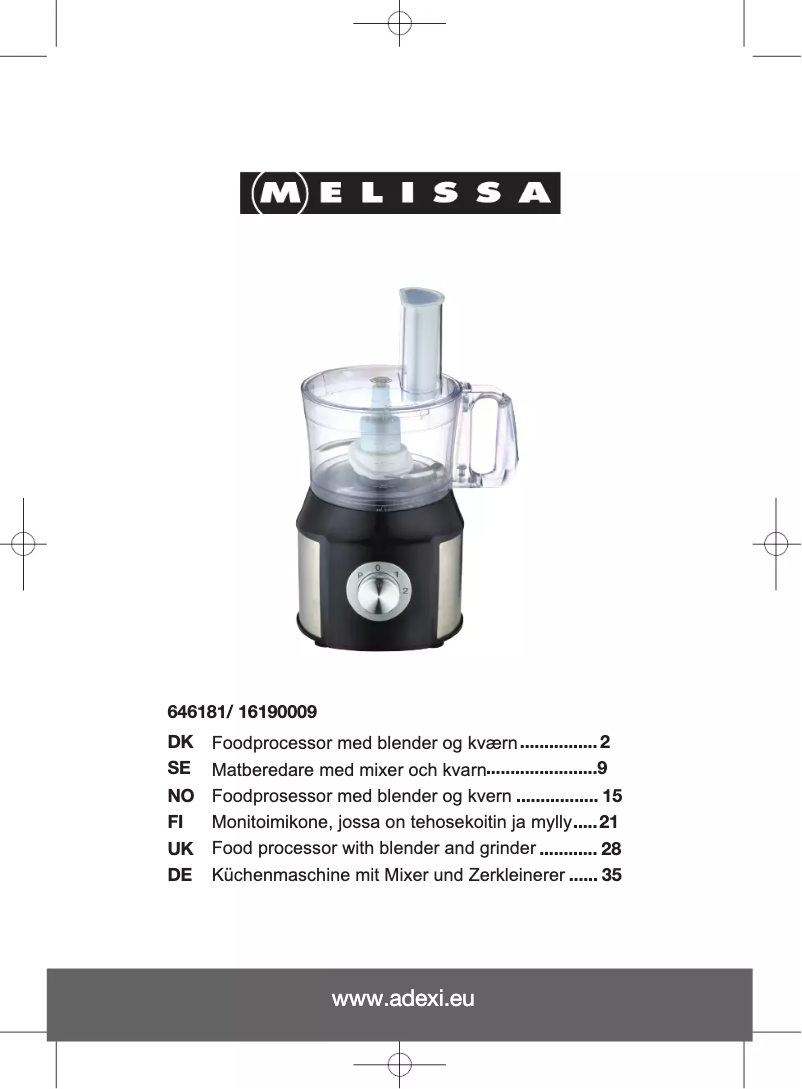 Page 1 de la notice Manuel utilisateur Melissa 16190009