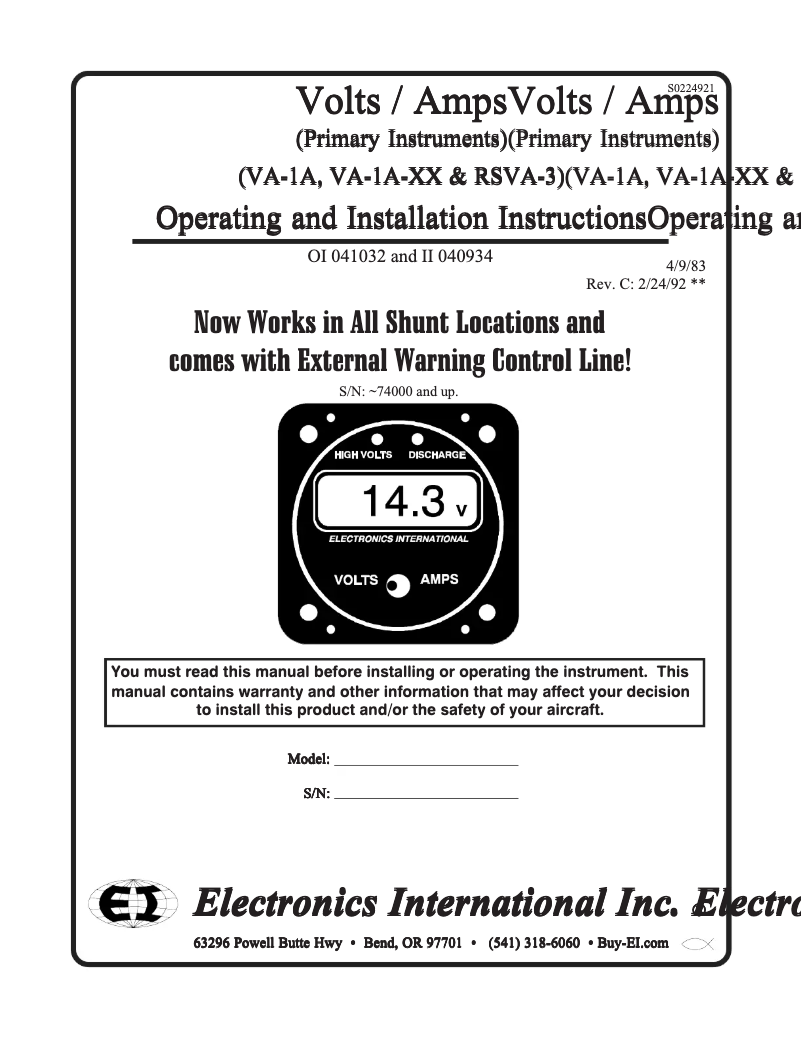 Page 1 de la notice Manuel utilisateur Electronics International VA-1A