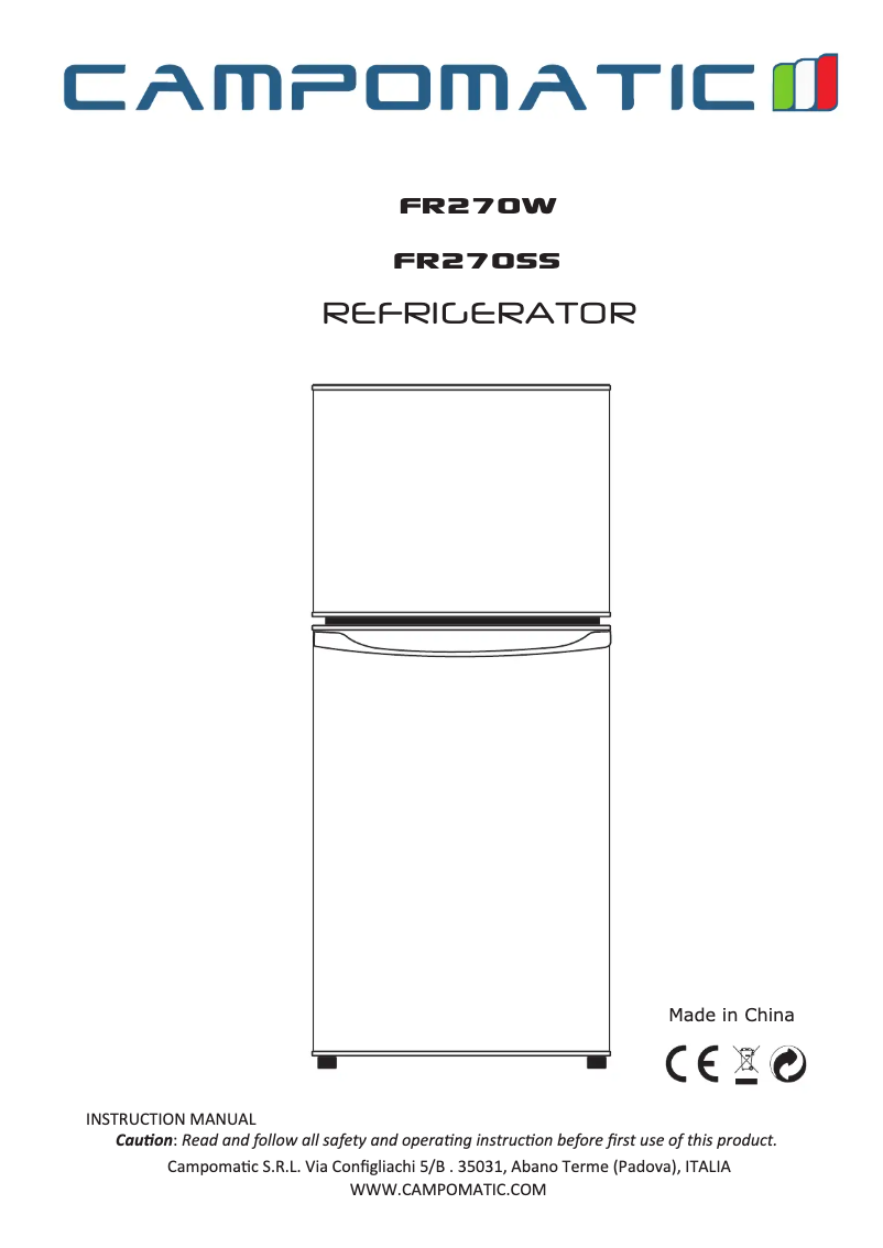 Page 1 de la notice Manuel utilisateur Campomatic FR270W