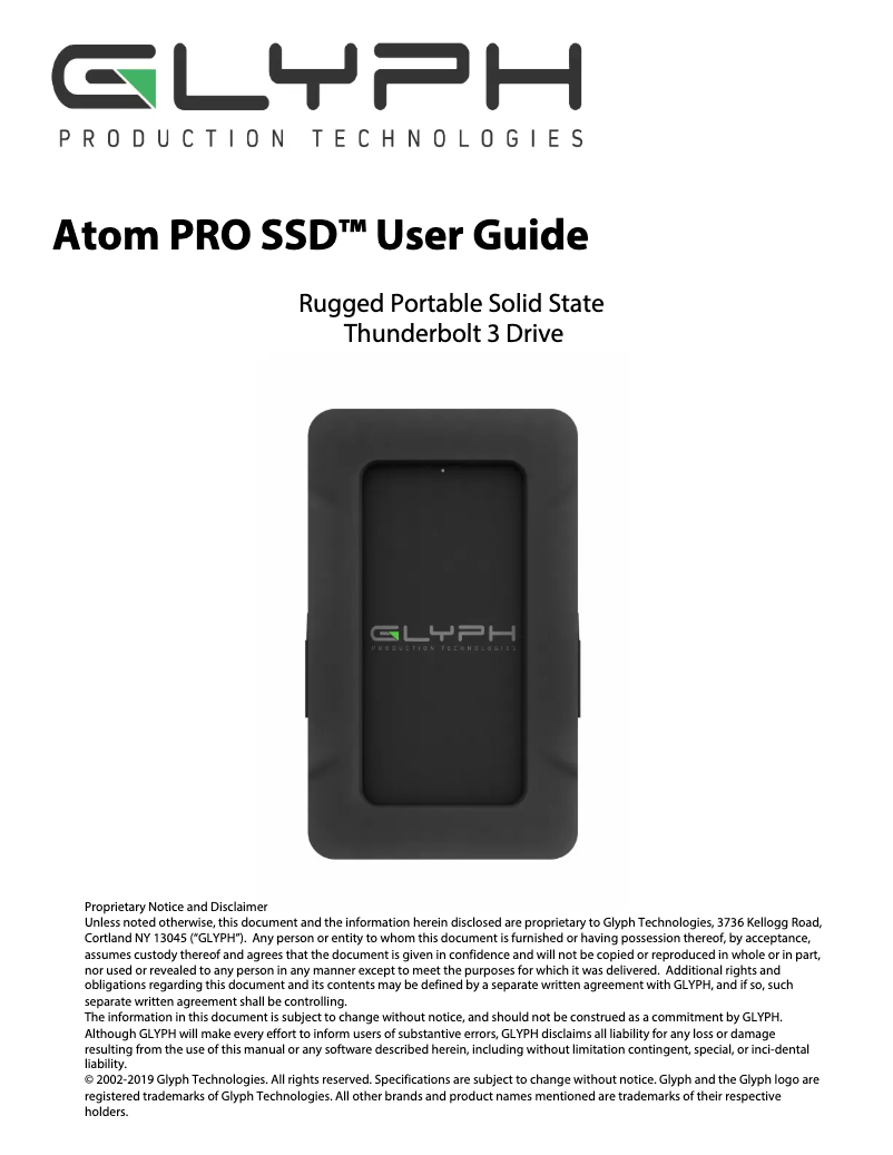 Página 1 del manual Manual de usuario Glyph Atom Pro SSD