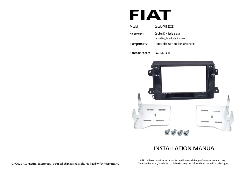 Image de la première page du manuel de l'appareil CA-HM-FIA.013