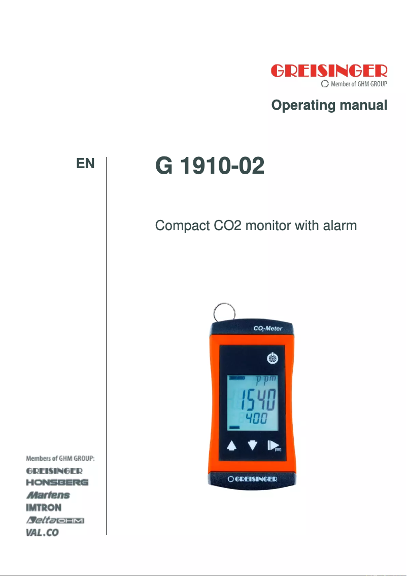 Page 1 de la notice Manuel utilisateur Greisinger G1910-02