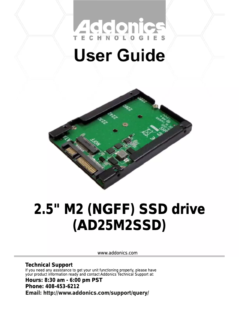 Page 1 de la notice Manuel utilisateur Addonics 2.5" M2 (NGFF)