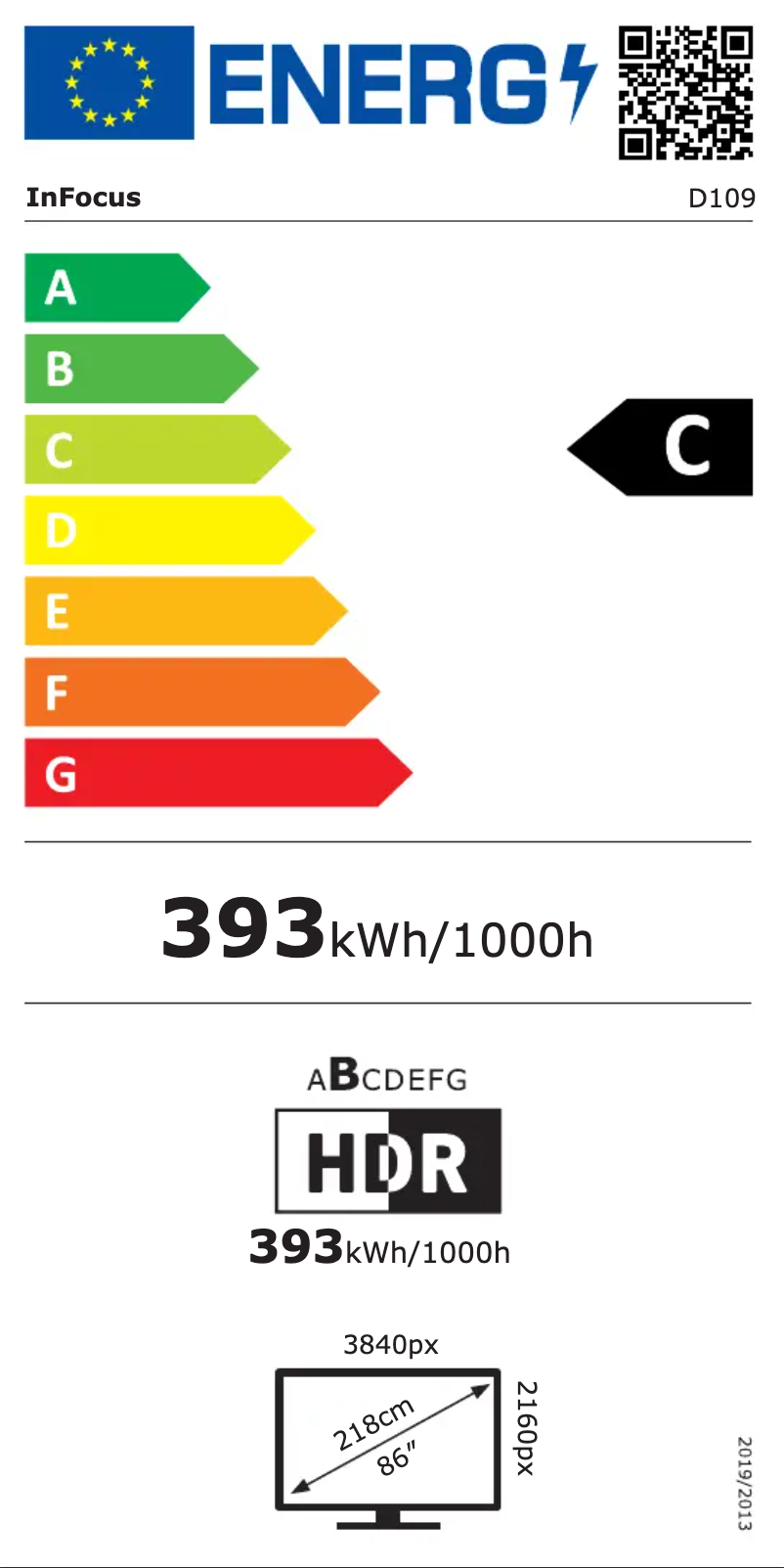 Page 1 de la notice Label énergétique InFocus JTouch 40 INF8640e