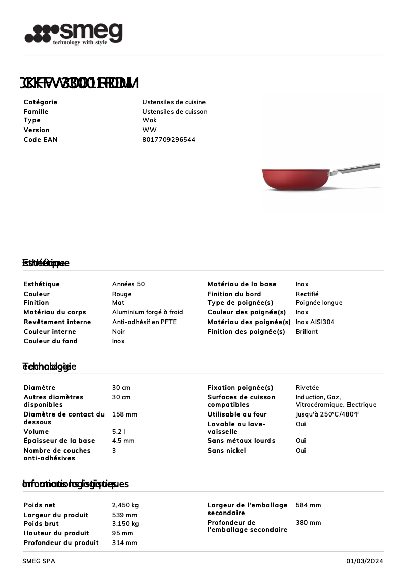Page n°1 - Fiche technique Smeg CKFW3001RDM