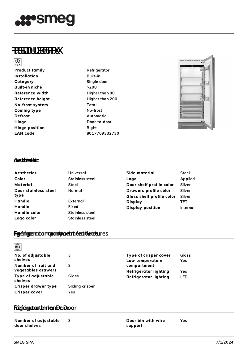 Page n°1 - Fiche technique Smeg RSDU36RX