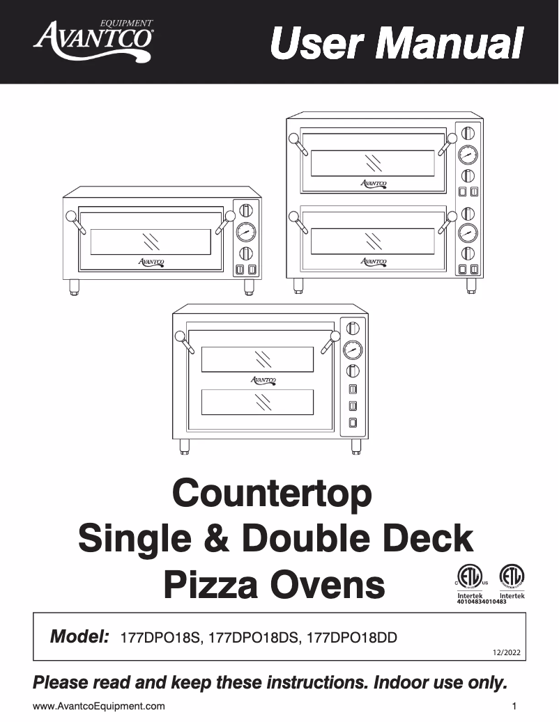 Page 1 de la notice Manuel utilisateur Avantco DPO-18-DD