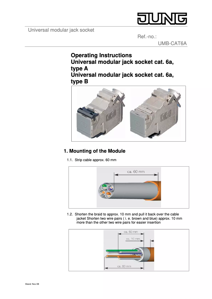 Page n°1 - Manuel utilisateur JUNG UMA-CAT6A-25