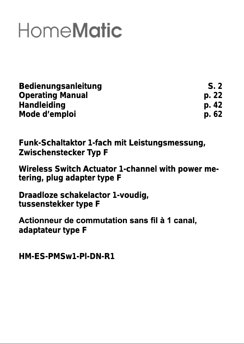 Page n°1 - Manuel utilisateur eQ-3 eQ-3 AG HM-ES-PMSw1-Pl-DN-R1