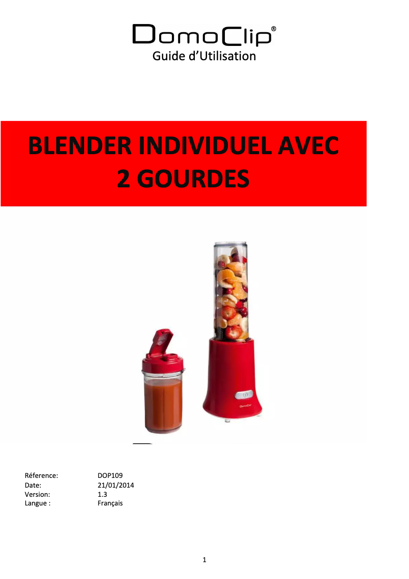 Page n°1 - Manuel utilisateur Domoclip DOP109V