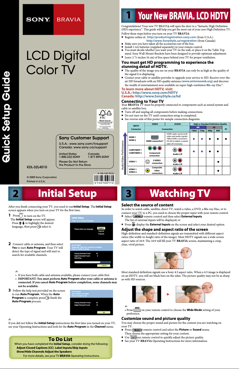 Image de la première page du manuel de l'appareil KDL-32L4010