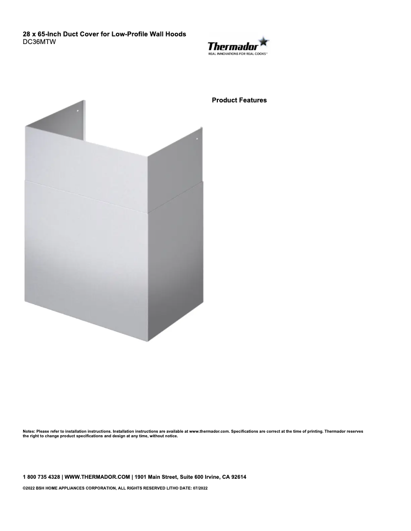 Page 1 de la notice Fiche technique Thermador DC36MTW
