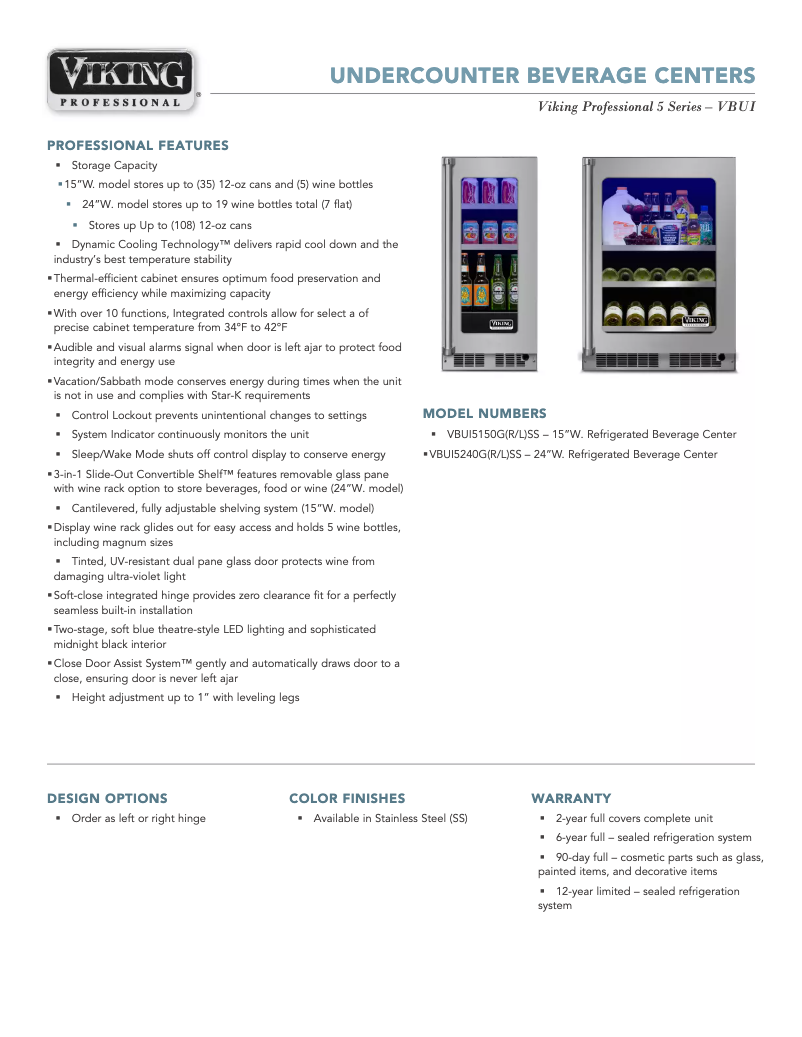 Page 1 de la notice Fiche technique Viking VBUI5150GLSS