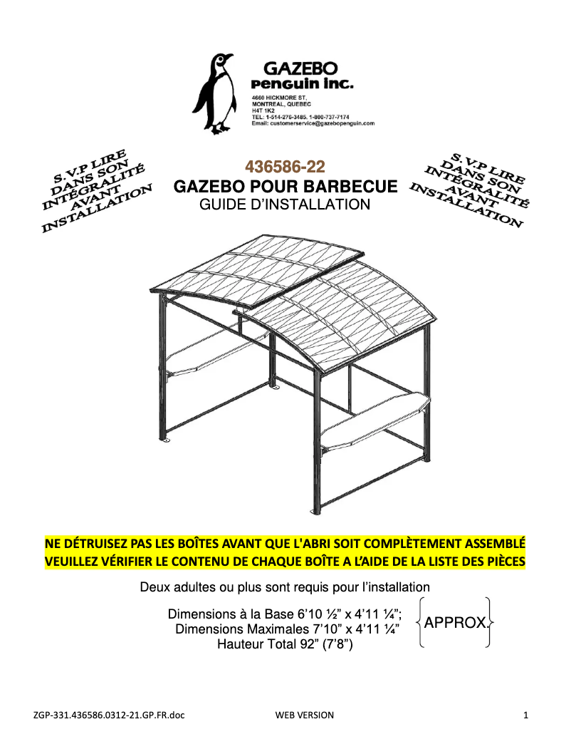 Page n°1 - Manuel utilisateur Gazebo Penguin 436586-22