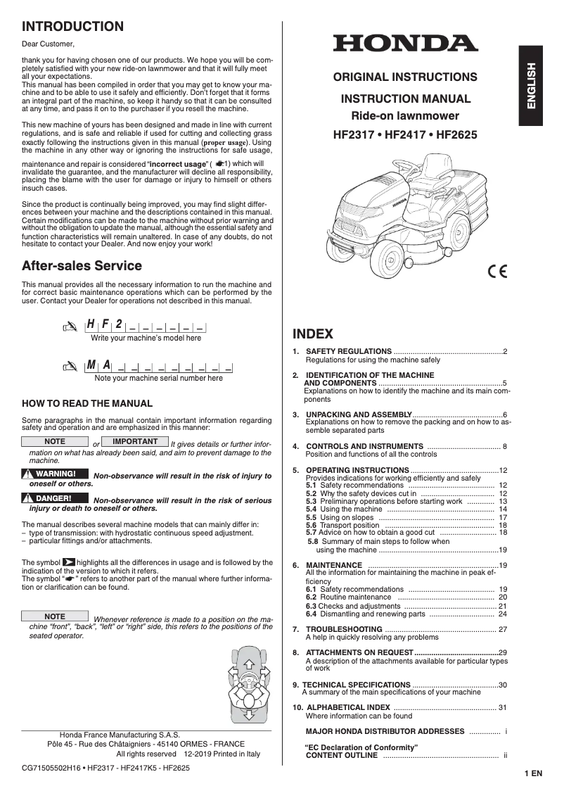 Page 1 de la notice Manuel utilisateur Honda HF2317HME