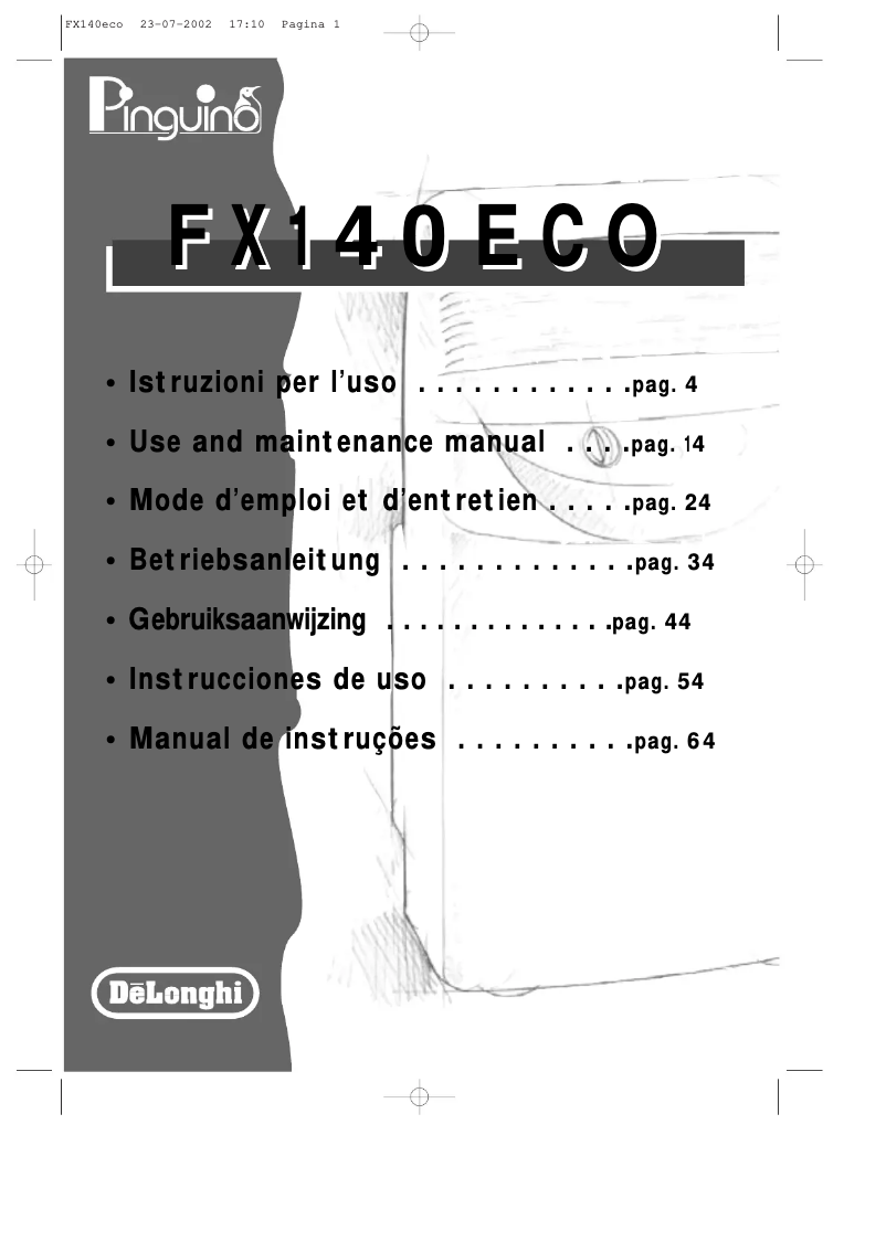 Page 1 de la notice Manuel utilisateur DeLonghi PAC FX140 ECO