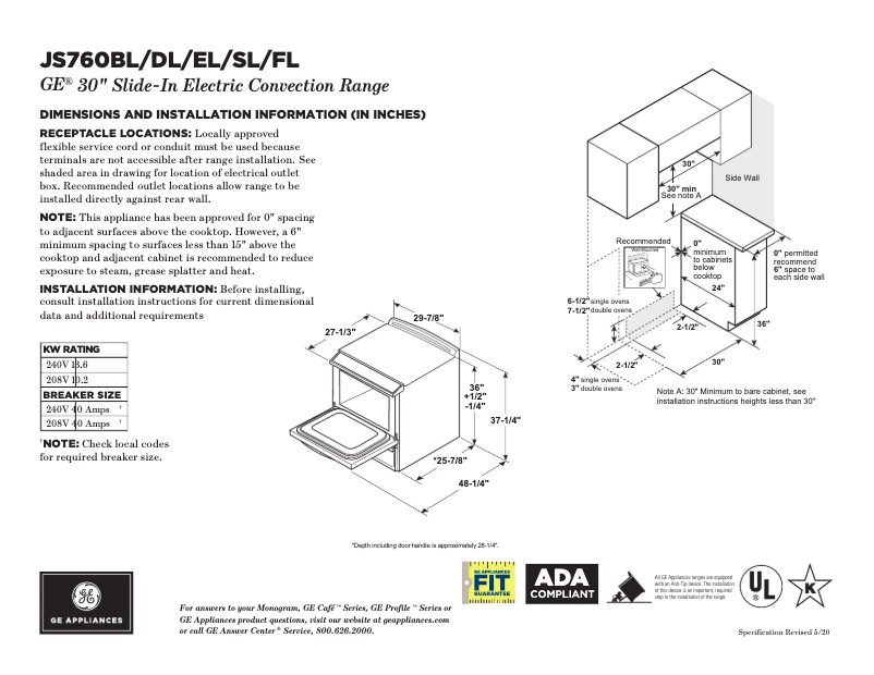 Page n°1 - Fiche technique GE JS760FLDS
