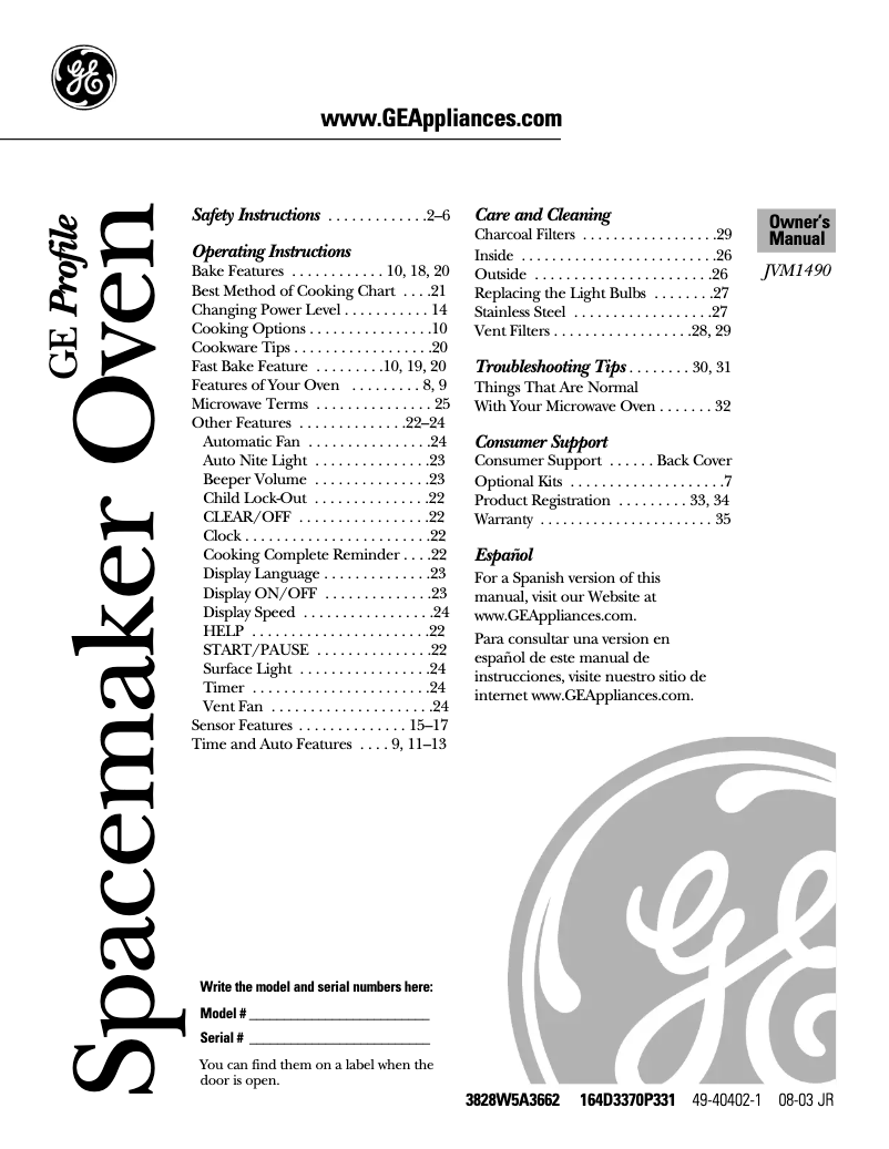 Imagen de la primera página del manual del dispositivo JVM1490SK
