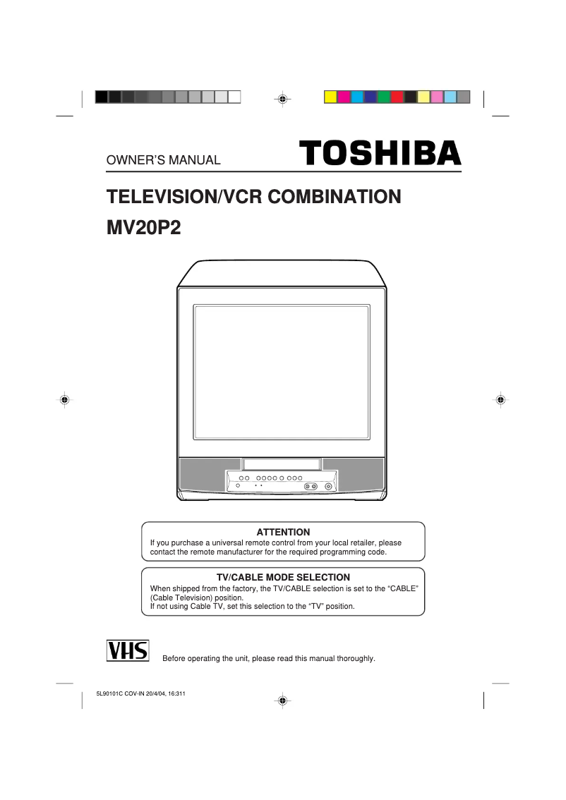 Page 1 de la notice Manuel utilisateur Toshiba MV20P2