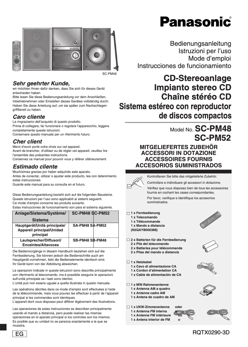 Page n°1 - Manuel utilisateur Panasonic SC-PM48