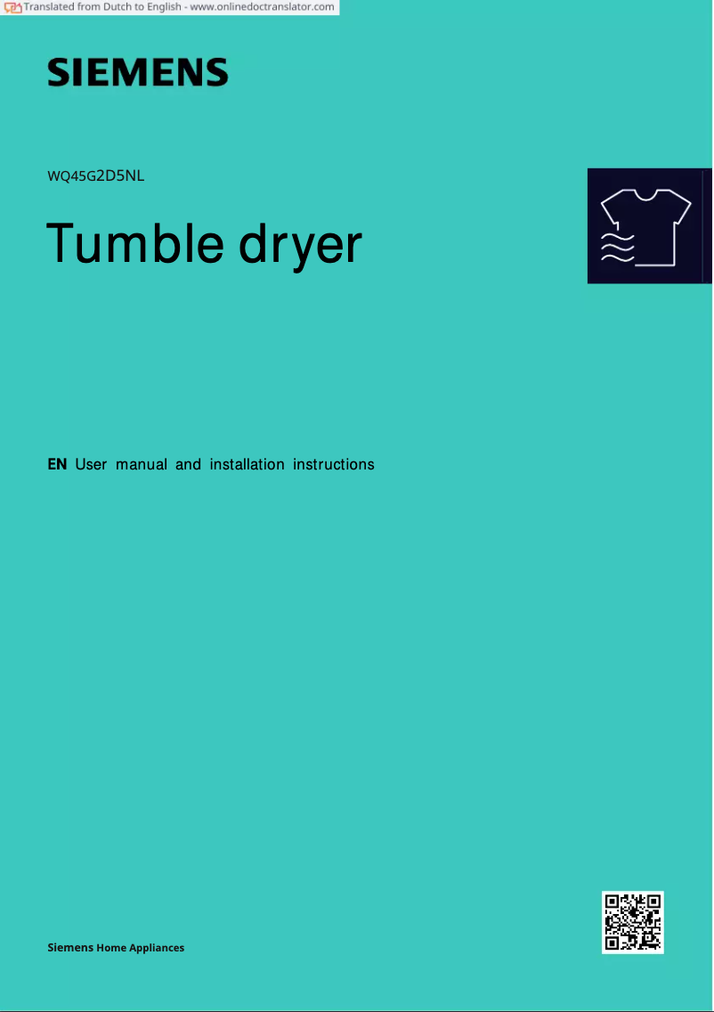 Page n°1 - Manuel utilisateur Siemens WQ45G2D5NL