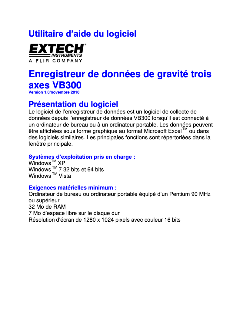 Page n°1 - Manuel utilisateur Extech VB300