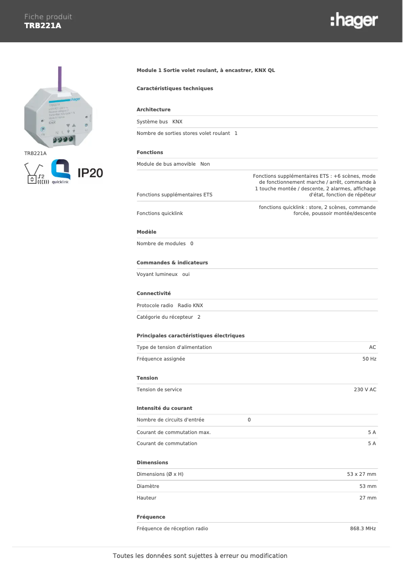 Image de la première page du manuel de l'appareil TRB221A