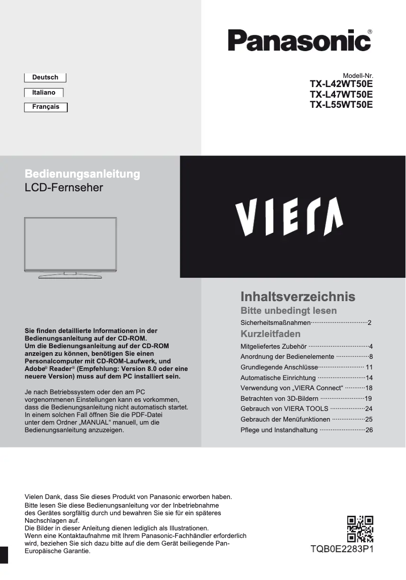 Page 1 de la notice Manuel utilisateur Panasonic TX-L47DT50E