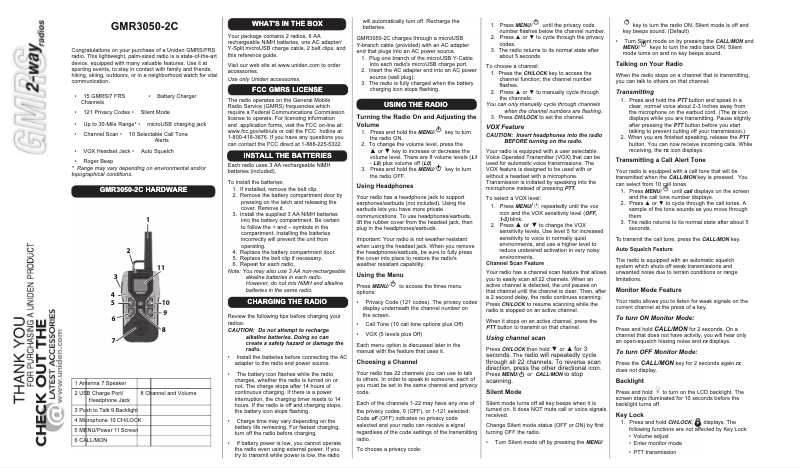 Page 1 de la notice Manuel utilisateur Uniden GMR3050-2C