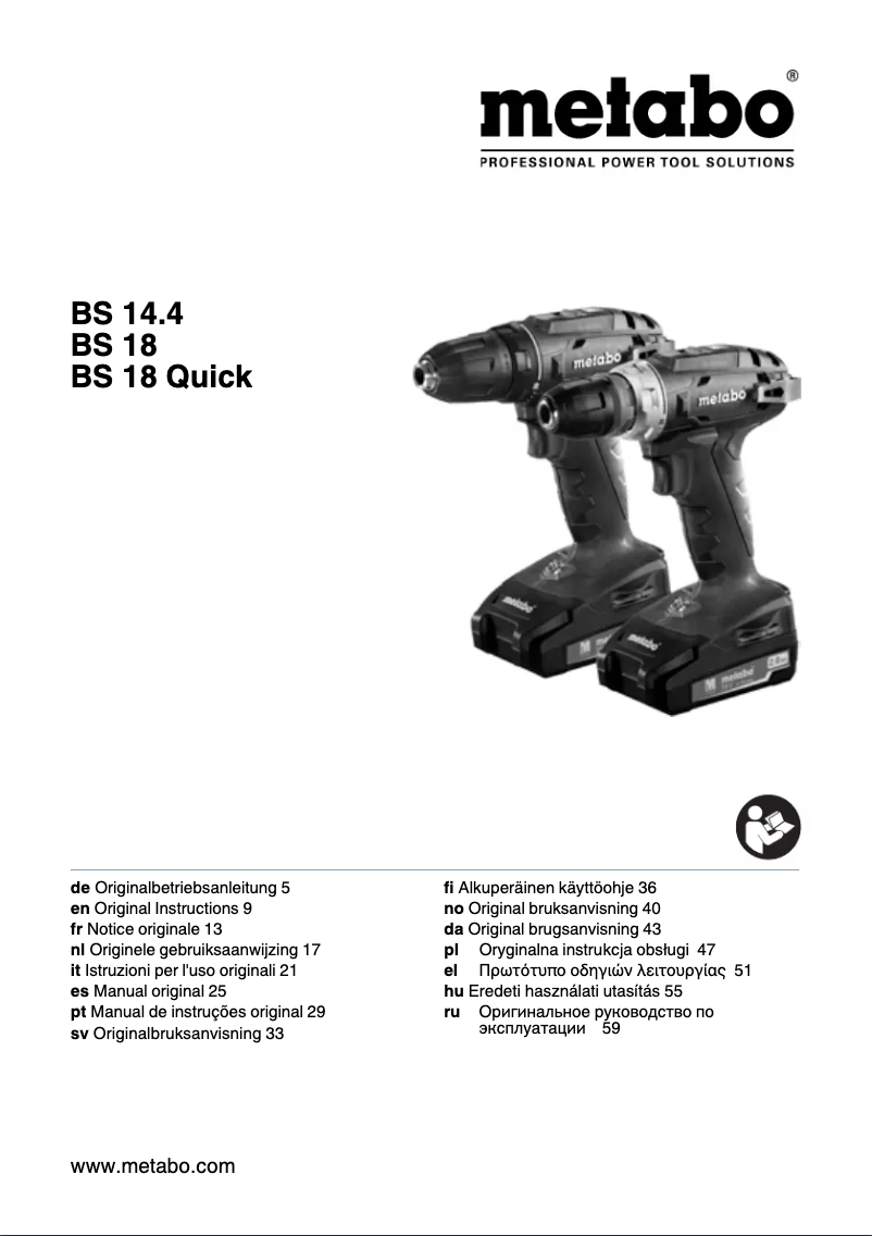 Page 1 de la notice Manuel utilisateur Metabo BS 18 LT Mobile