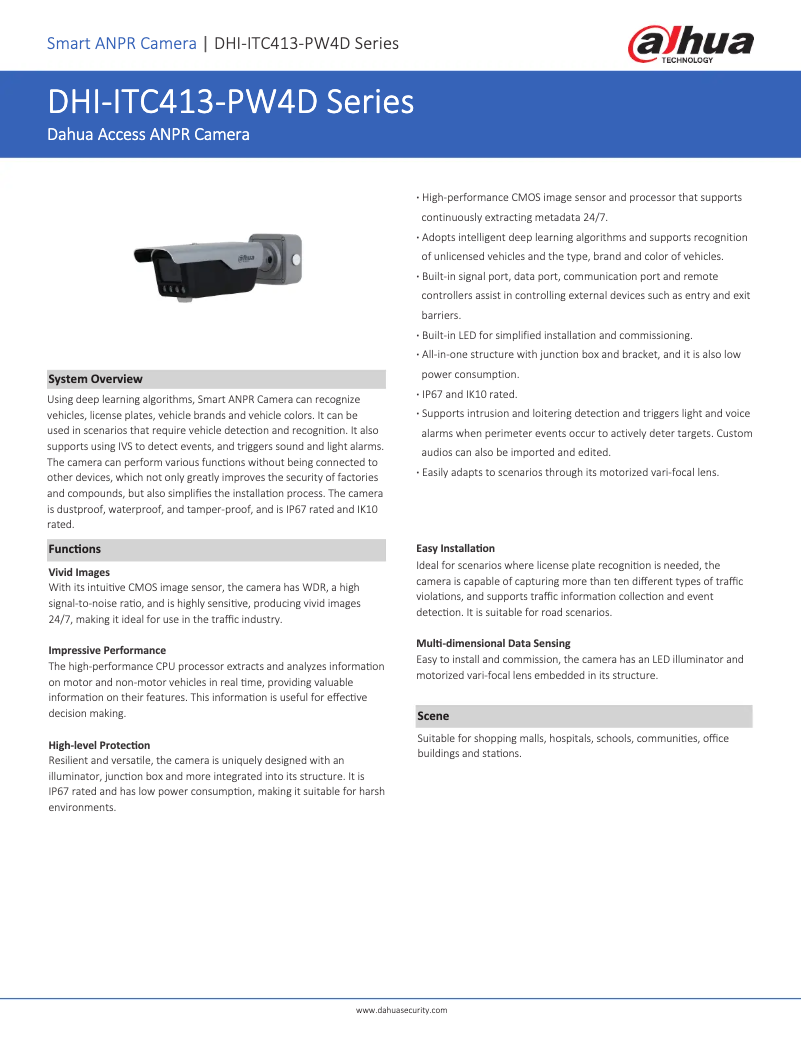 Page n°1 - Fiche technique Dahua Technology ITC413-PW4D Series
