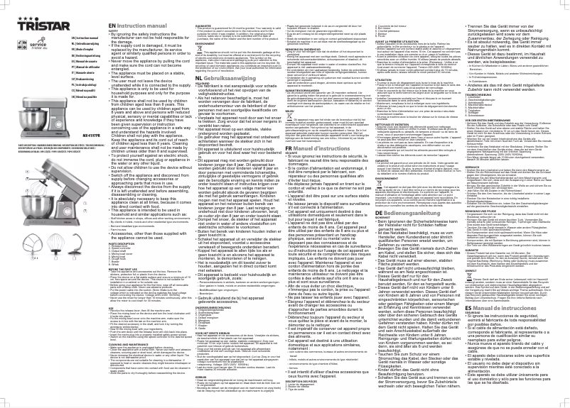 Page 1 de la notice Manuel utilisateur TriStar MX-4197PR