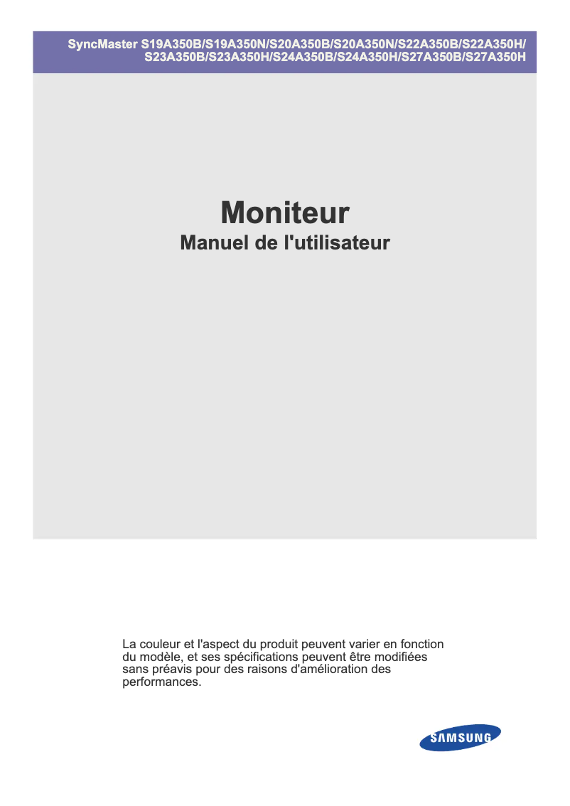 Page 1 de la notice Manuel utilisateur Samsung SyncMaster S20A350B