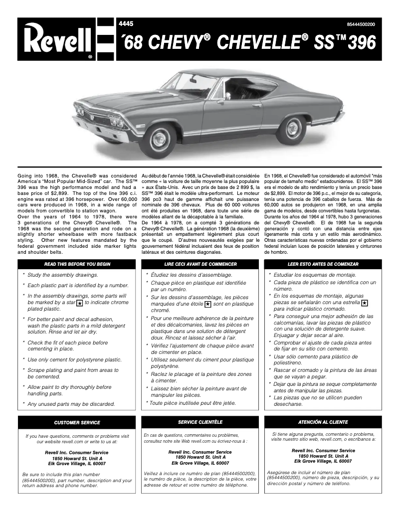 Page n°1 - Manuel utilisateur Revell ’68 Chevy Chevelle SS 396
