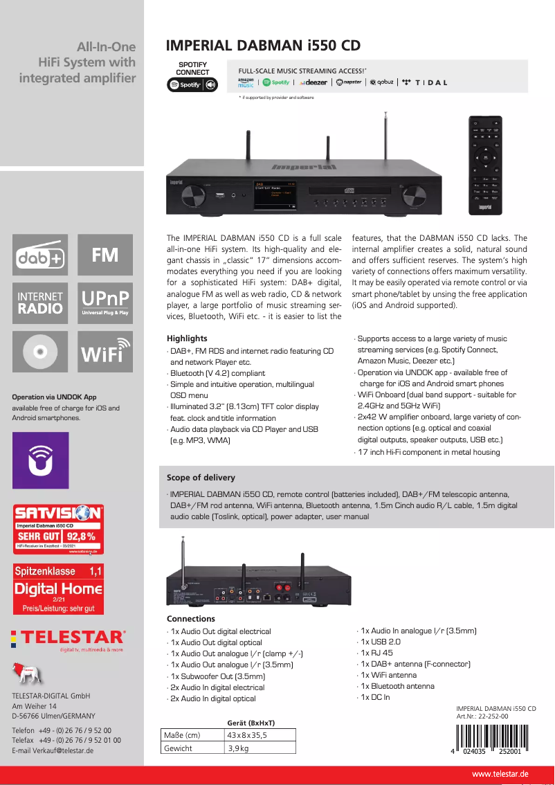 Page 1 de la notice Fiche technique Imperial Dabman i550 CD