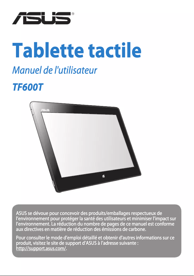 Page 1 de la notice Manuel utilisateur Asus VivoTab TF600T