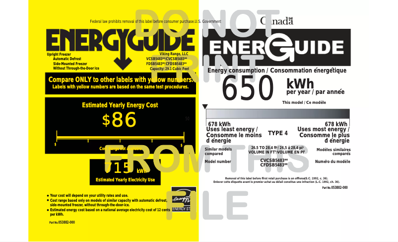 Page 1 de la notice Label énergétique Viking VCSB5483CB