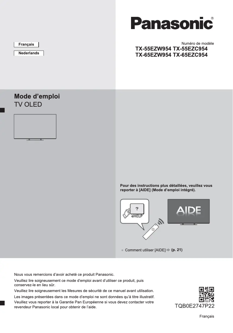 Page 1 de la notice Manuel utilisateur Panasonic TX-65EZC954