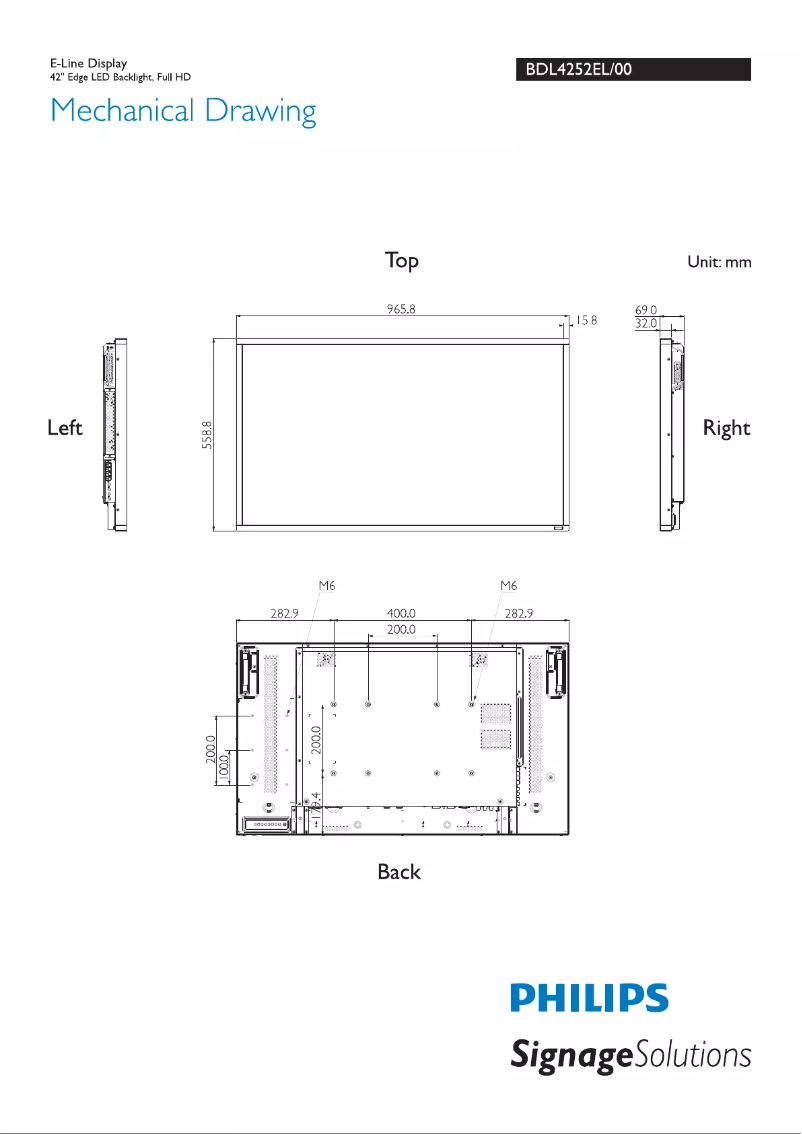 Page n°1 - Dessin technique Philips Signage Solutions BDL4252EL